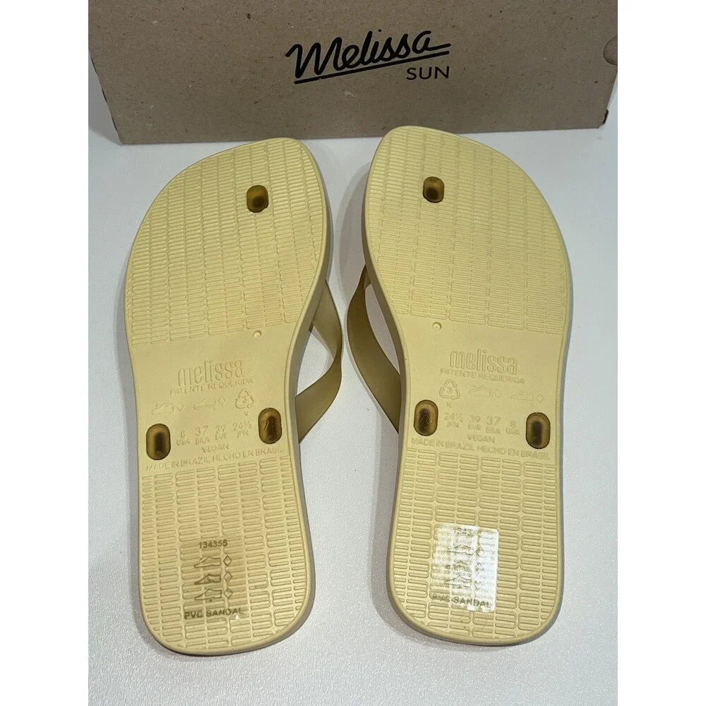 NIB! -MELISSA Sun Long Beach Flip Flop In Yellow/ Clear Yellow Thong Sandals W8